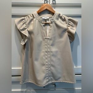 THML Tan Ruffled Puff Sleeve Blouse